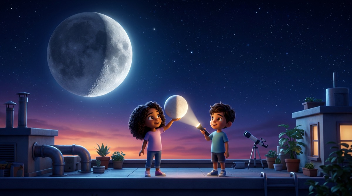 Ilustración: La Luna y las estrellas