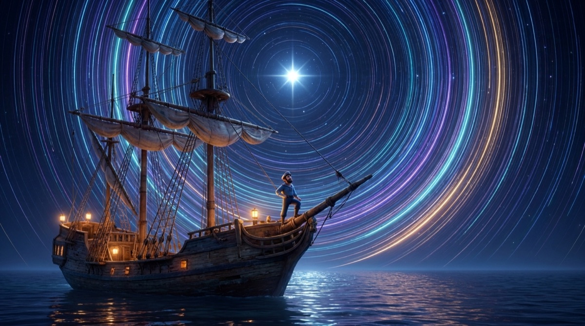 Ilustración: Una brújula de estrellas