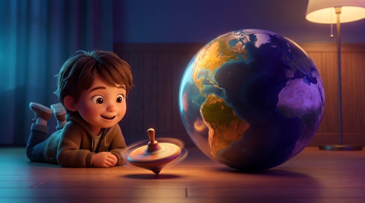 Ilustración: La Tierra gira como un trompo