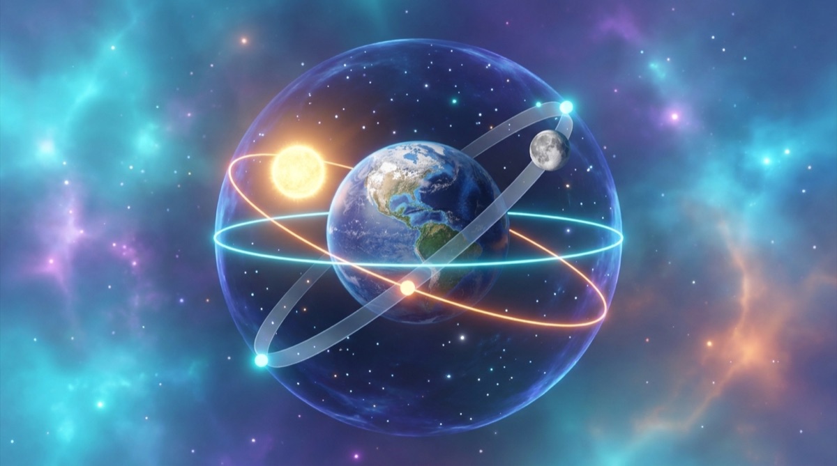 Ilustración: El Sol y la Luna sobre la esfera: la eclíptica y la órbita inclinada