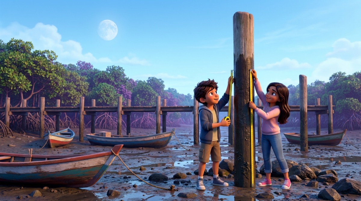 Ilustración: De la fórmula al muelle: la marea de equilibrio y la real