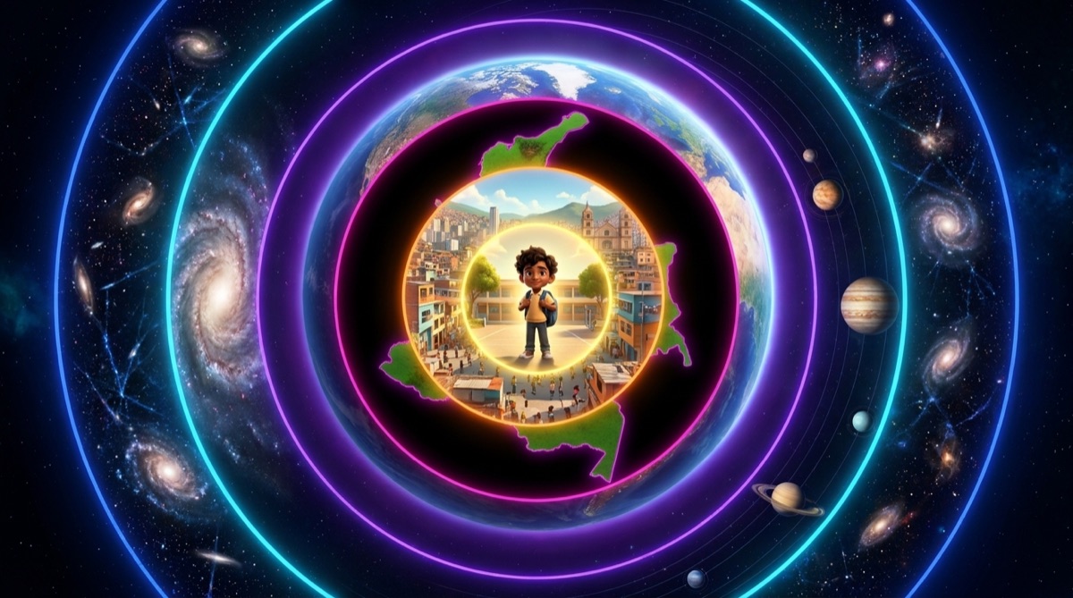 Ilustración: Viaje en potencias de diez: del átomo al universo observable